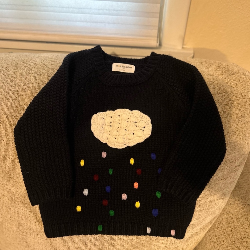 Mud Kingdom Size 3-4Y Black Embroidered Sweater Cloud and Colorful Dots Whimsy